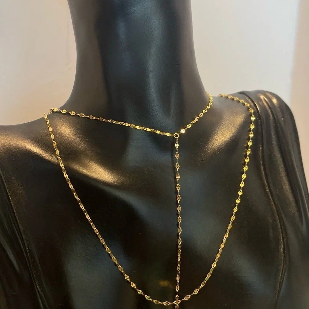 Gold tone sterling silver chocker chest chain layered necklace
